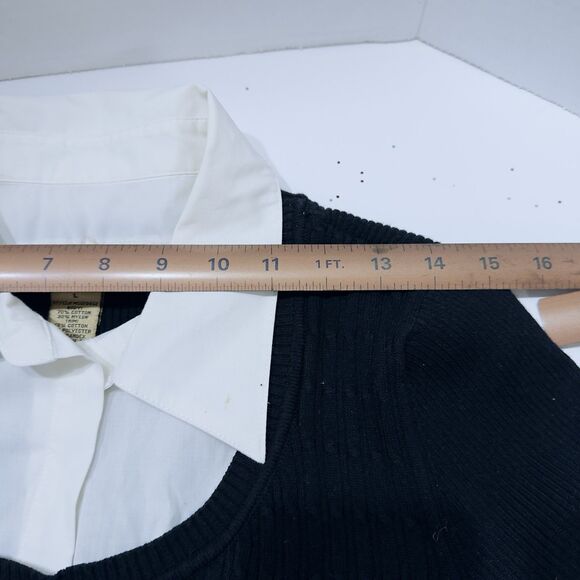 Notation Black Sweater White Collar Sleeve Bottom Trim Large - Picture 11 of 11